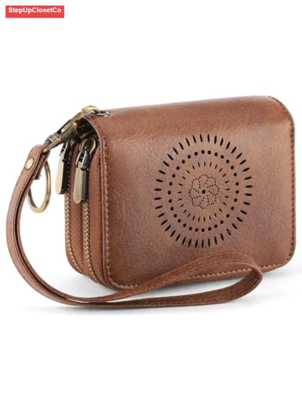 Vegan Leather RFID Blocking Double Zipper Wristlet Card Holder with ID Window
